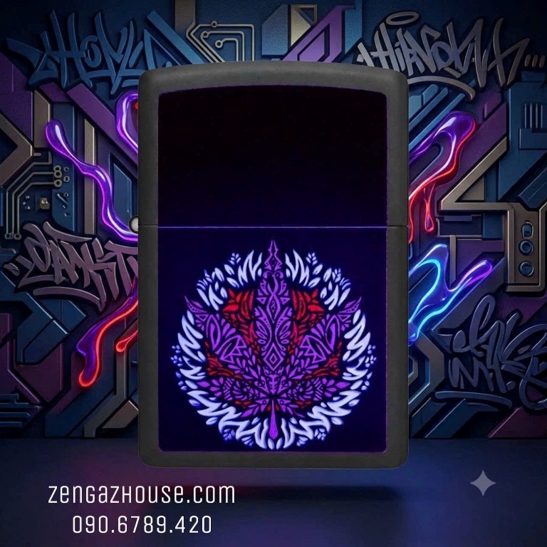 Bật Lửa ZIPPO USA – Leaf Mandala Black Matte