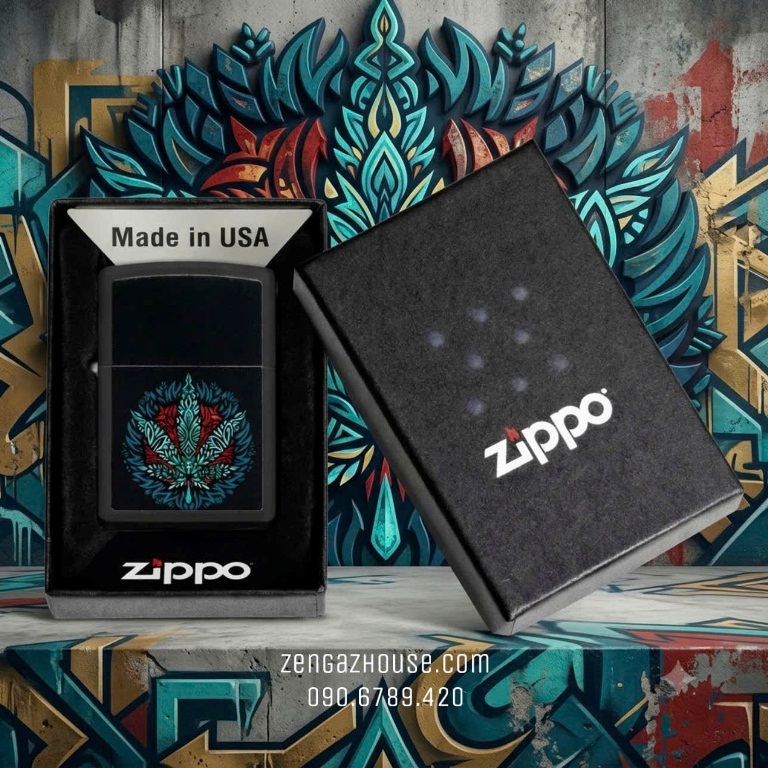 Bật Lửa ZIPPO USA – Leaf Mandala Black Matte